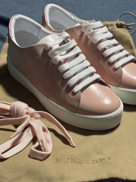 Burberry Shoes - Burberry Pink Leather Low-Top Sneakers with White Soles